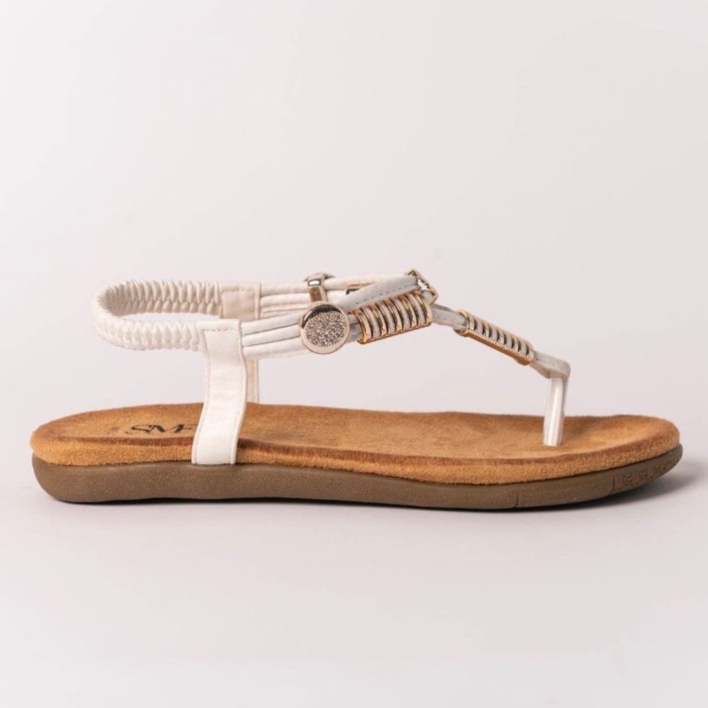 Boho Thong T-Strap White Sandals - Picture 3 of 6